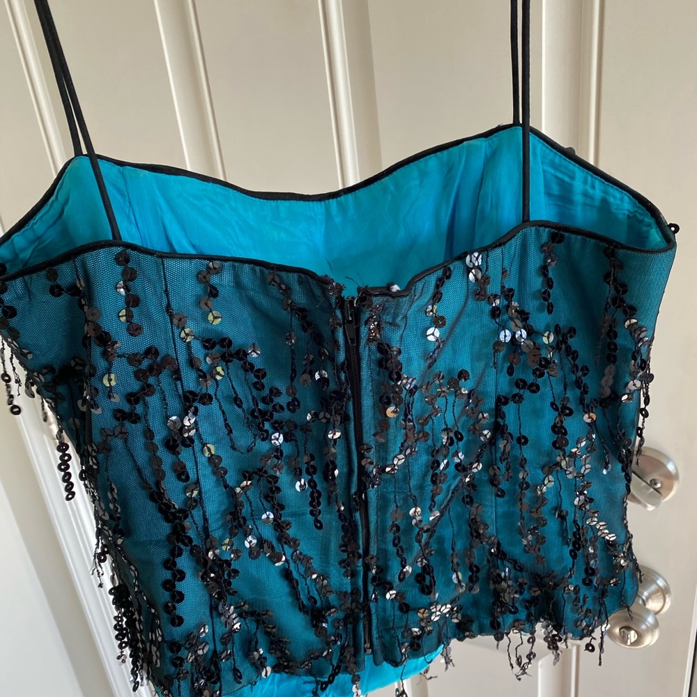 Vintage Y2K Ignite Sequin Corset Tank Top Spaghetti Straps 90s Teal Mermaid Core - Picture 4 of 7